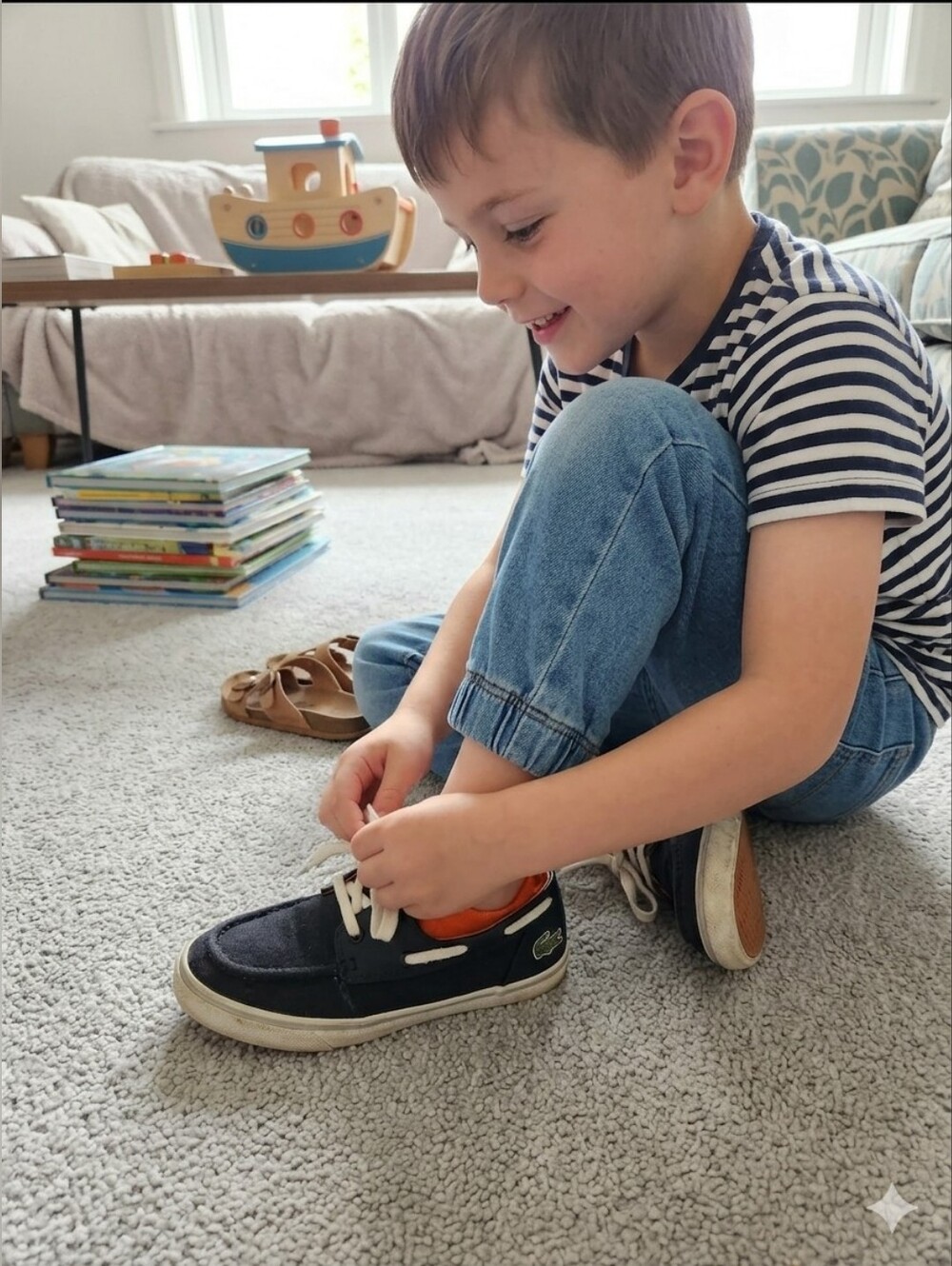 Lacoste Kid's Black & Orange Boat Shoes / Canvass Slip-On Sneakers